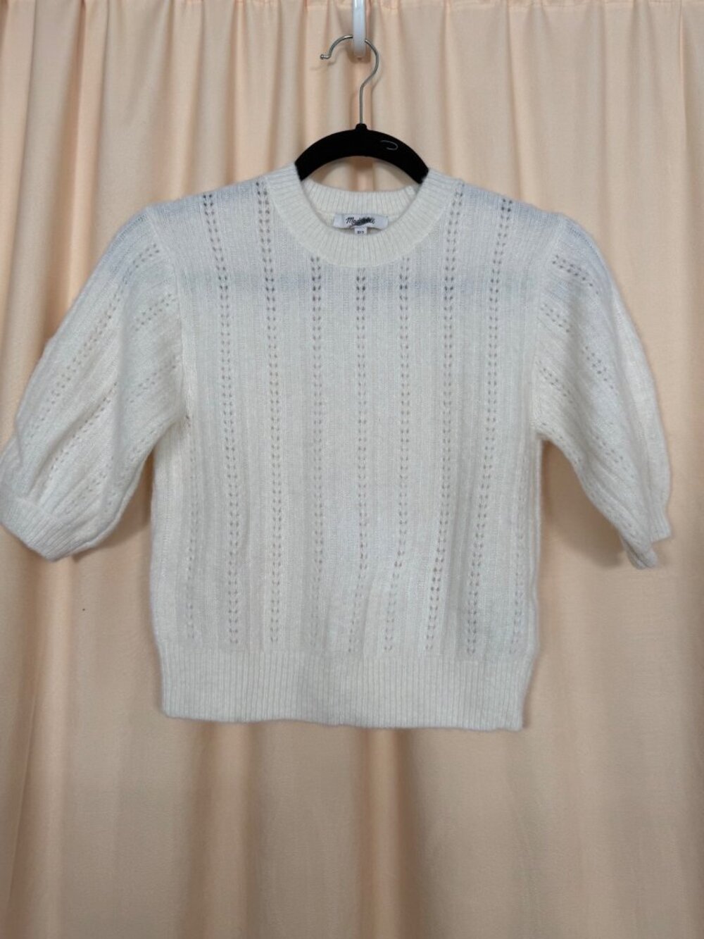 Madewell CloudSoft Short Sleeve Sweater Luxe Wool Blend pointelle Cream XXS